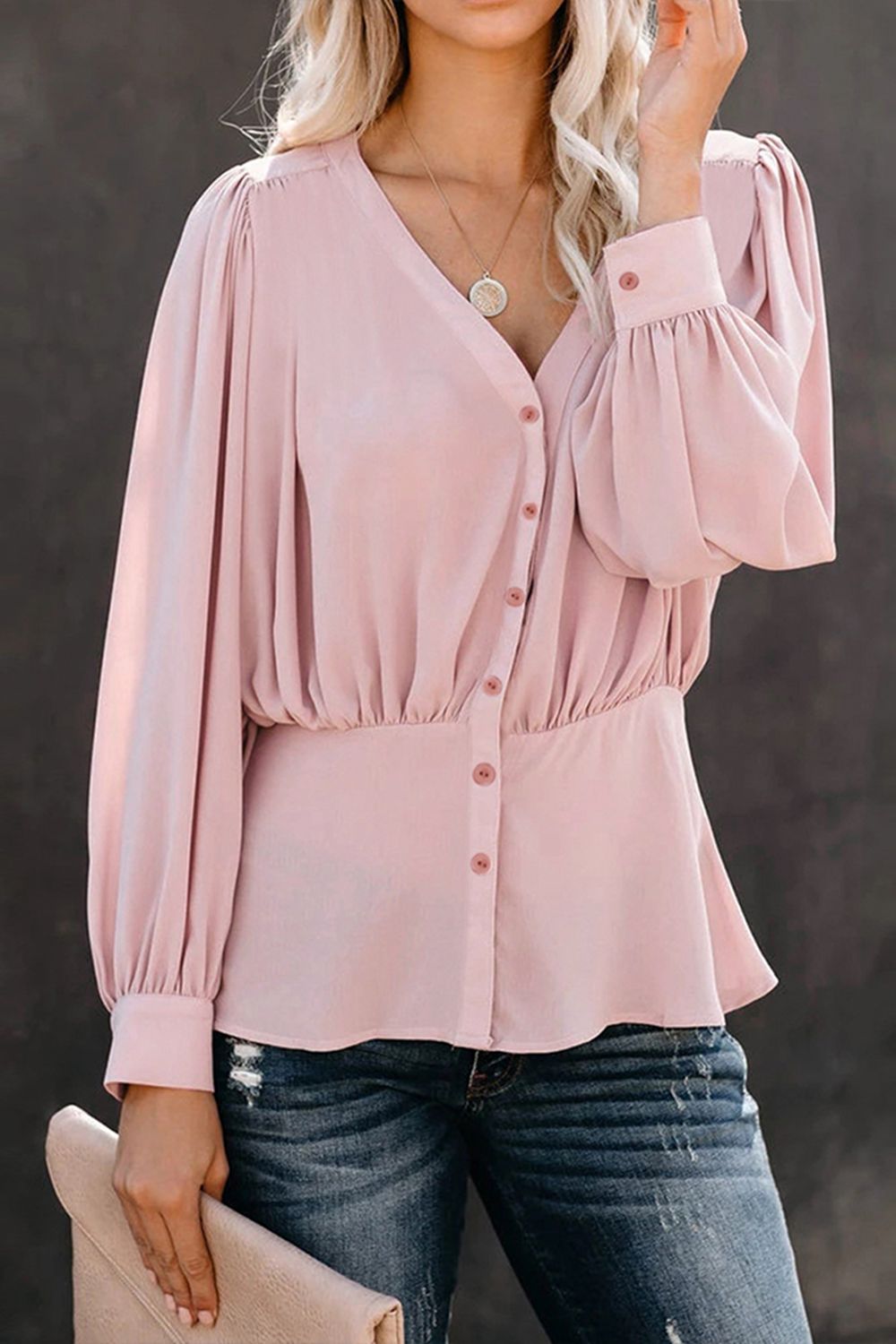 Angelica Buttoned Puff Sleeve Blouse