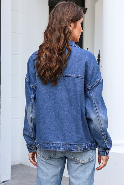 Dropped Shoulder Denim Jacket with Pockets