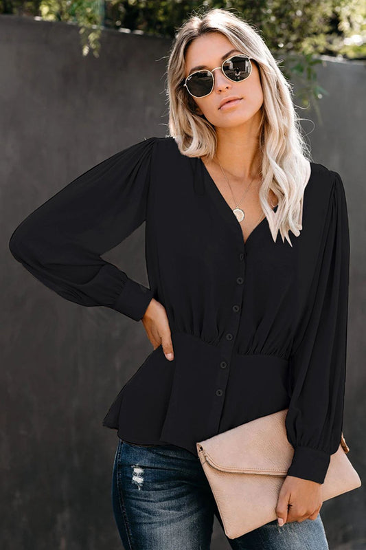 Angelica Buttoned Puff Sleeve Blouse