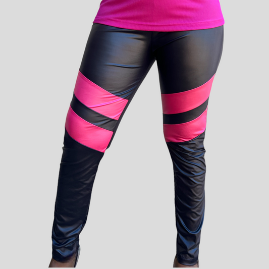 Black & Pink Striped Leather Pants