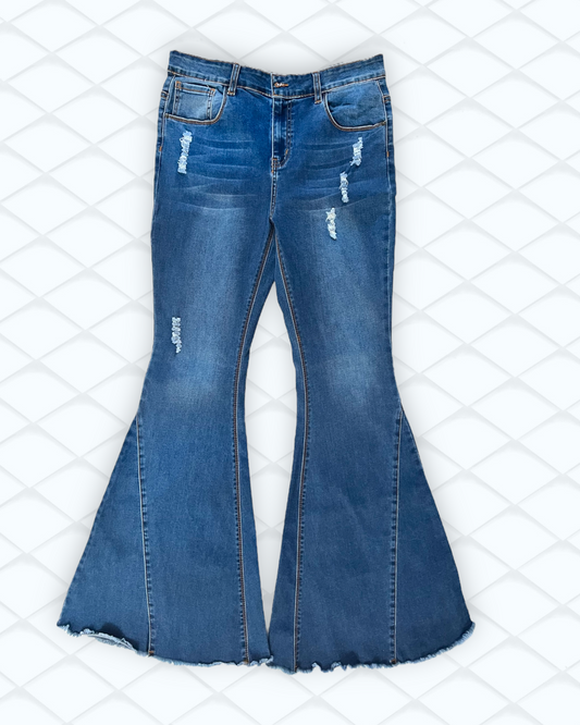 Women's Flare High Waisted Ripped Bell Bottom Jeans