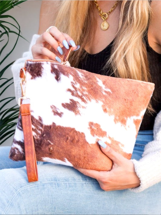 Cow Print Faux Fur Everyday Clutch